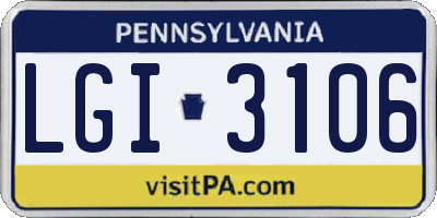 PA license plate LGI3106