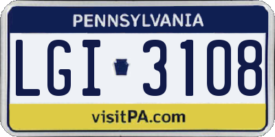 PA license plate LGI3108