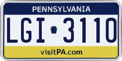 PA license plate LGI3110