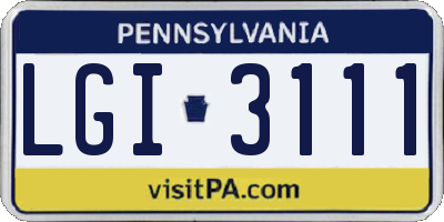 PA license plate LGI3111