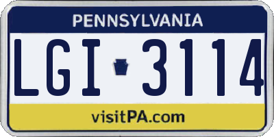 PA license plate LGI3114