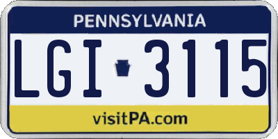 PA license plate LGI3115