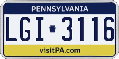 PA license plate LGI3116