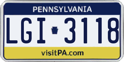 PA license plate LGI3118