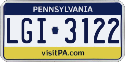 PA license plate LGI3122