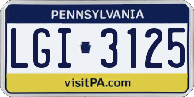 PA license plate LGI3125