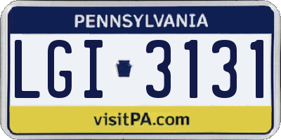 PA license plate LGI3131