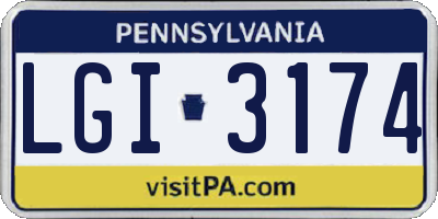 PA license plate LGI3174