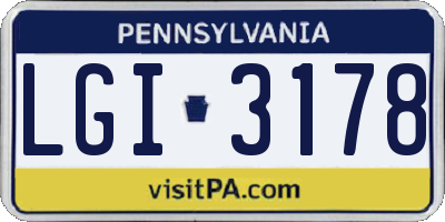 PA license plate LGI3178