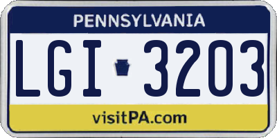 PA license plate LGI3203