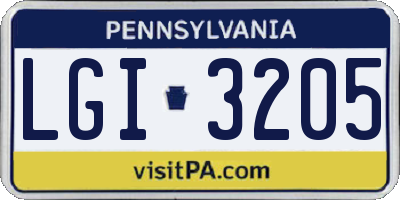 PA license plate LGI3205