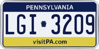 PA license plate LGI3209