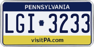 PA license plate LGI3233