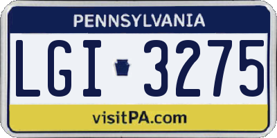 PA license plate LGI3275