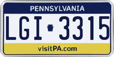 PA license plate LGI3315