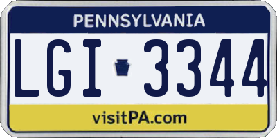PA license plate LGI3344