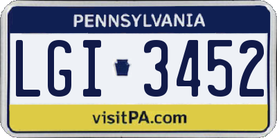 PA license plate LGI3452