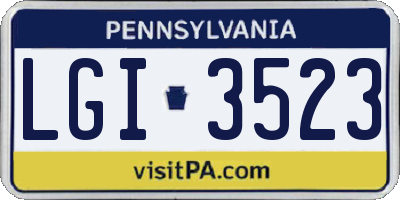 PA license plate LGI3523