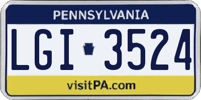 PA license plate LGI3524