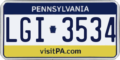 PA license plate LGI3534