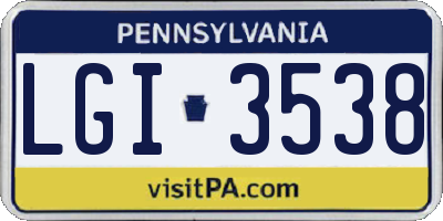 PA license plate LGI3538