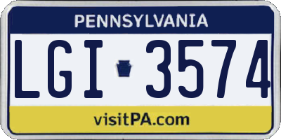 PA license plate LGI3574