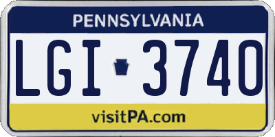 PA license plate LGI3740