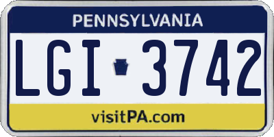 PA license plate LGI3742