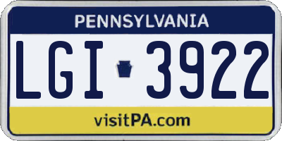PA license plate LGI3922