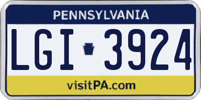 PA license plate LGI3924