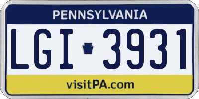 PA license plate LGI3931