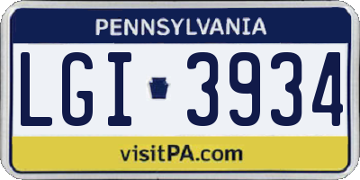 PA license plate LGI3934