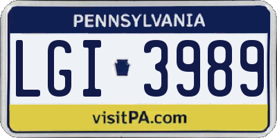 PA license plate LGI3989