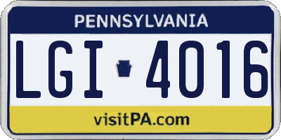 PA license plate LGI4016