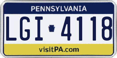 PA license plate LGI4118