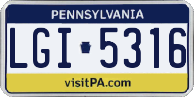PA license plate LGI5316