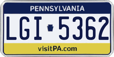 PA license plate LGI5362