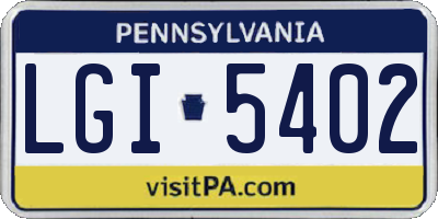 PA license plate LGI5402