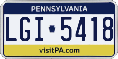 PA license plate LGI5418