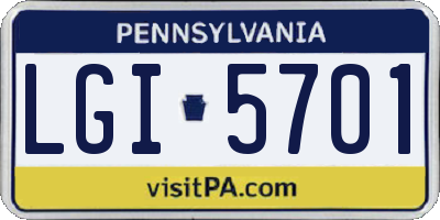 PA license plate LGI5701
