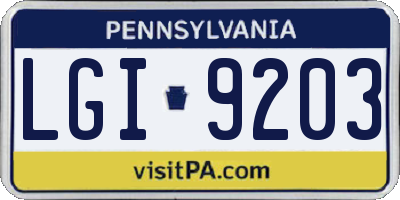 PA license plate LGI9203