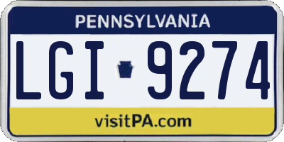 PA license plate LGI9274