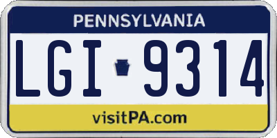 PA license plate LGI9314