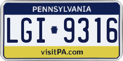 PA license plate LGI9316