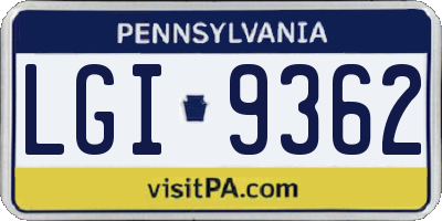 PA license plate LGI9362
