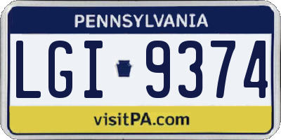 PA license plate LGI9374
