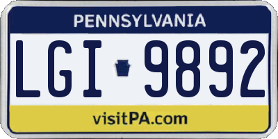 PA license plate LGI9892