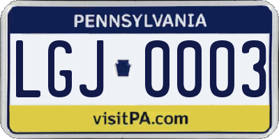 PA license plate LGJ0003