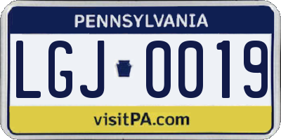 PA license plate LGJ0019