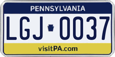 PA license plate LGJ0037
